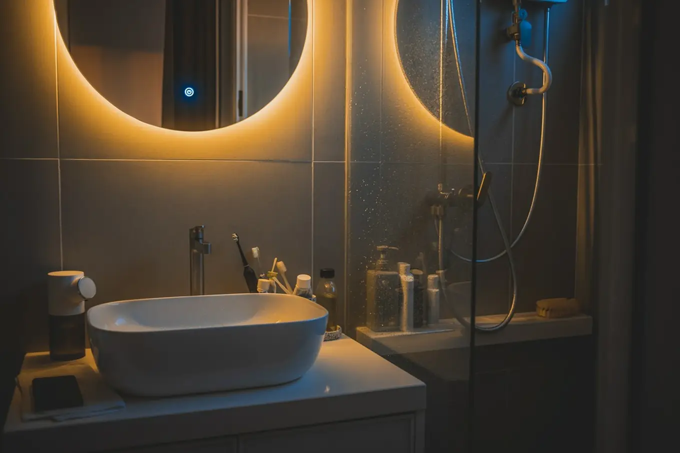 podświetlone lustro w łazience